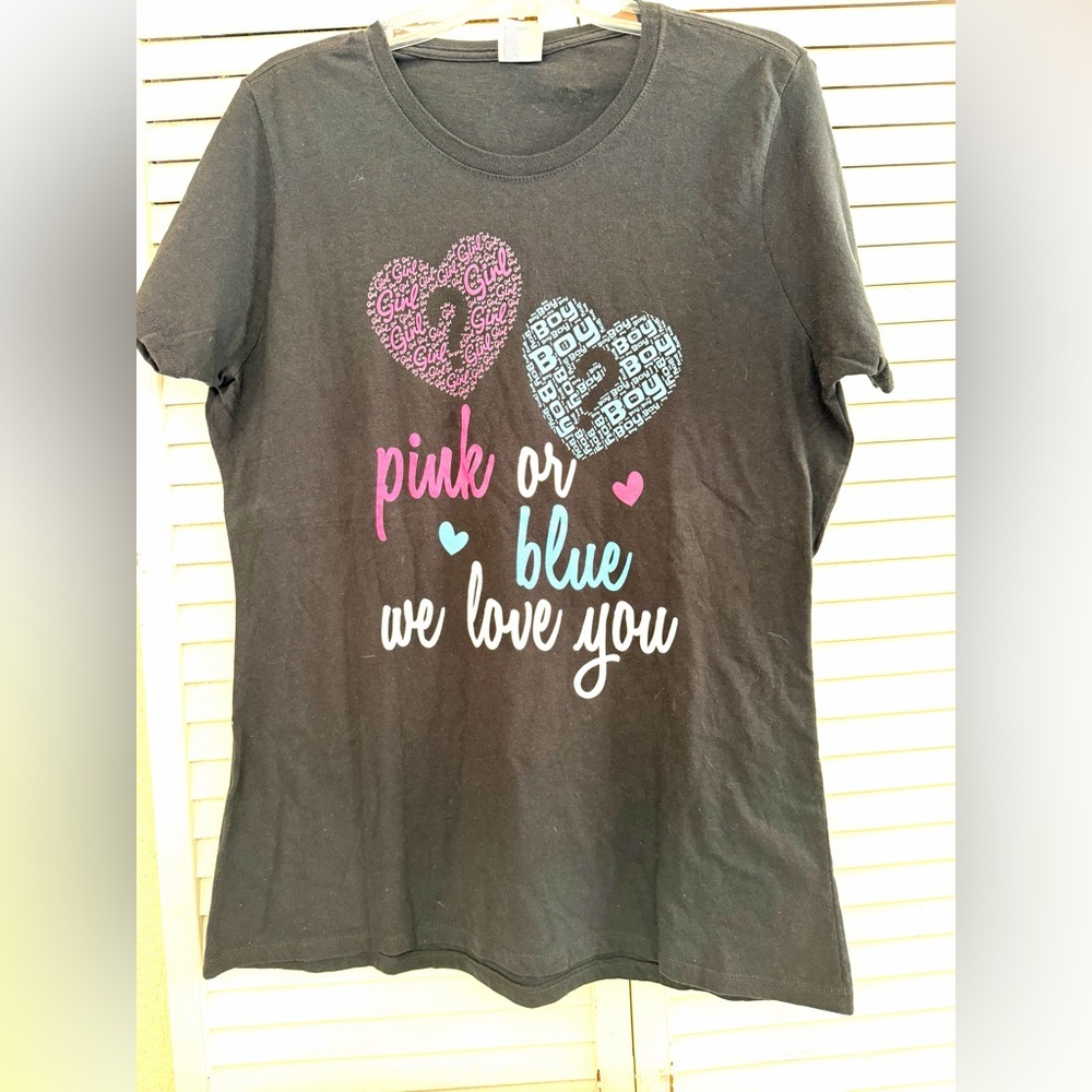 Black Short Sleeve Tee - Pink or Blue -We Love You
